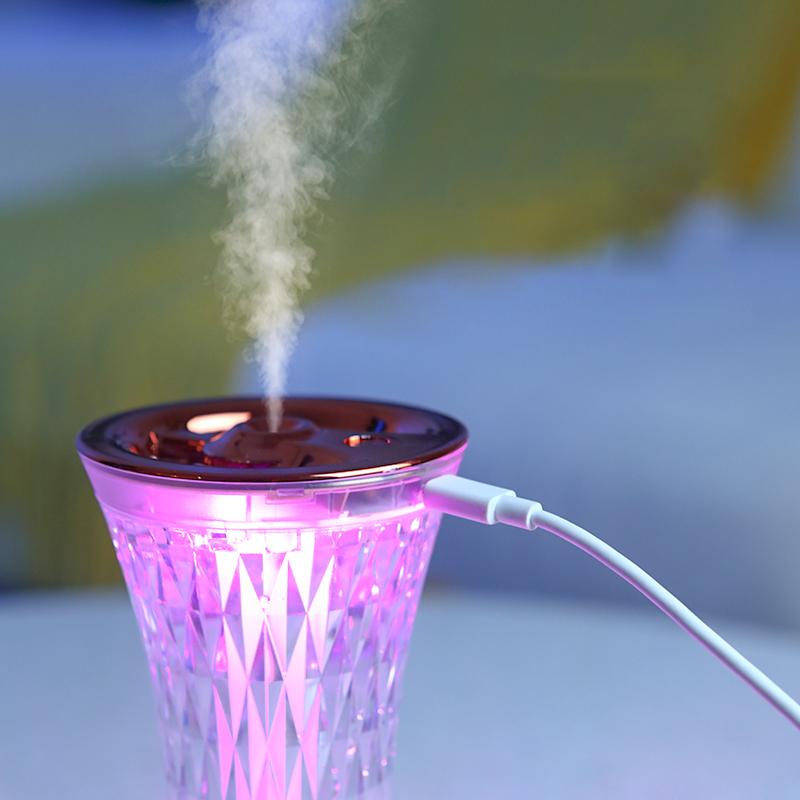 Heißverkauf 270ml Mini Kristall LED Schreibtisch Aroma Diffusor Bunte Nachtlicht Kühle Nebel USB Kleine Taille Luftbefeuchter