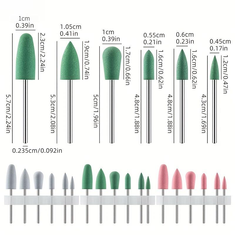 6-Pack Silicone Nail Drill and Polishing Bits for Acrylic Gel Nails, Triangular Tip Burr Remover with Grit Polish