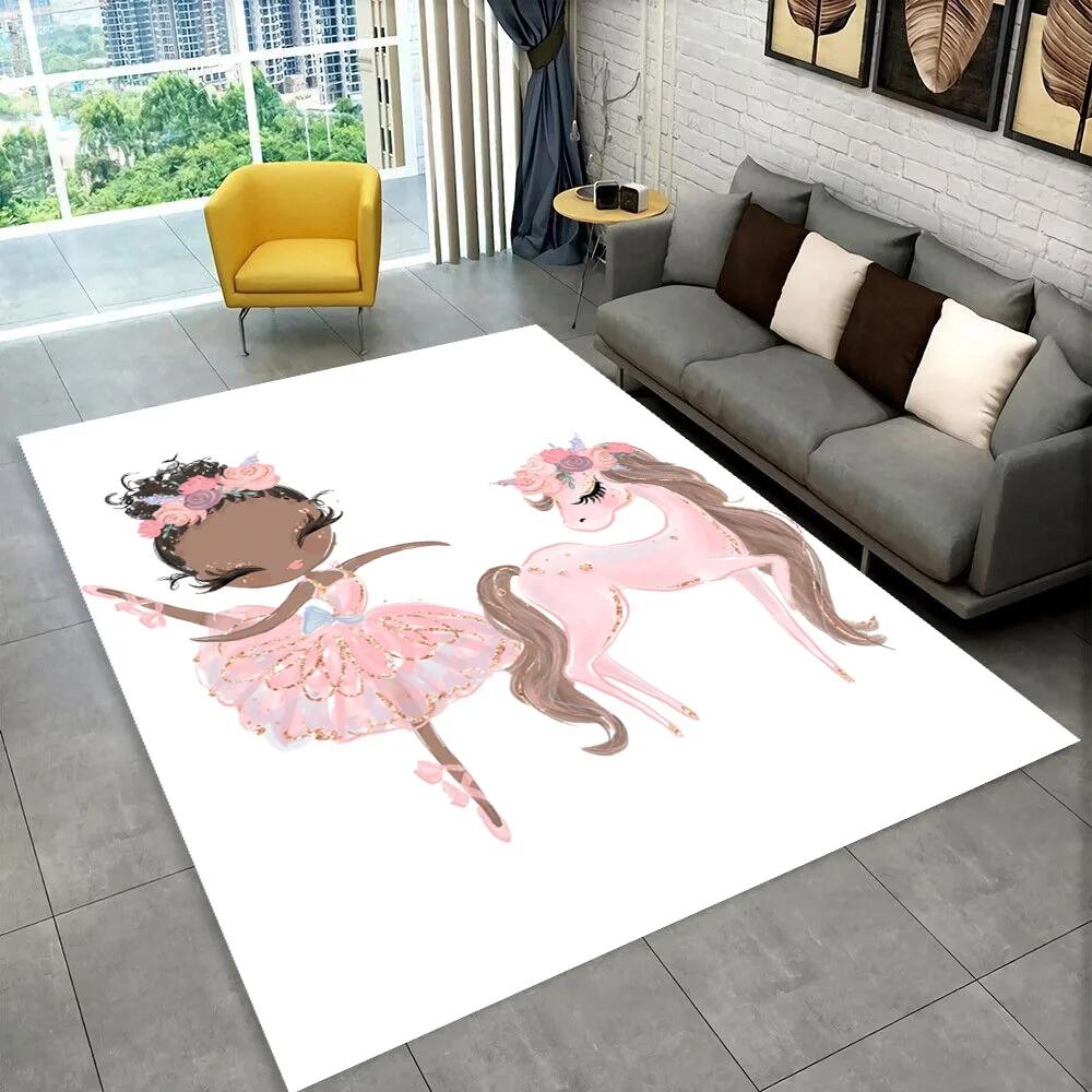Cute Ballet Girl Ballerina Cartoon Area Rug,Carpet for Home Living Room Bedroom Sofa Doormat Decor,kids Play Non-slip Floor Mat
