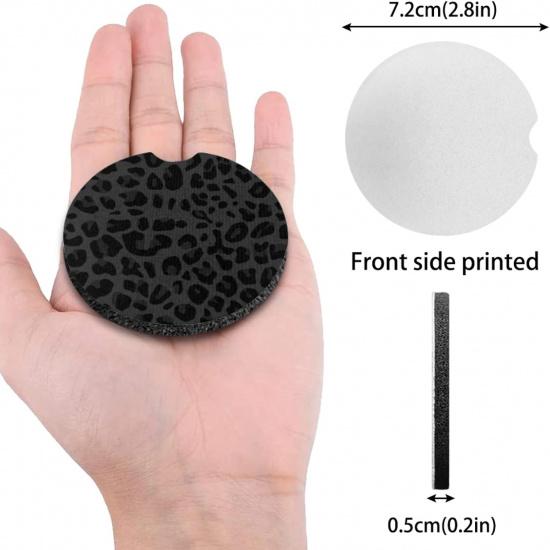 Leopard Spots Auto ert Coaster, Vivid Cheetah Skin 2.8 Inch Auto Car Cup Holder Coasters Rubber Anti-Slip Drink Car Cup Mat, Black Gray Cute Car
