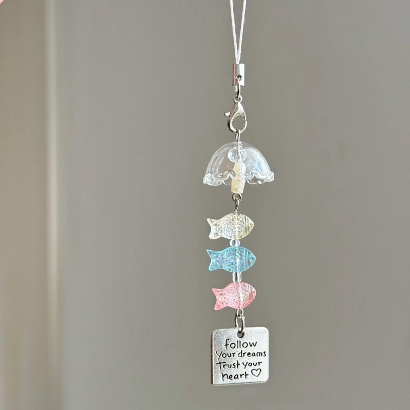 Ocean Theme Mobile Phone Chain Cute Small Fish Wind Chime Keychain Unique Camera Decoration Phone Lanyard Hanging Ornament