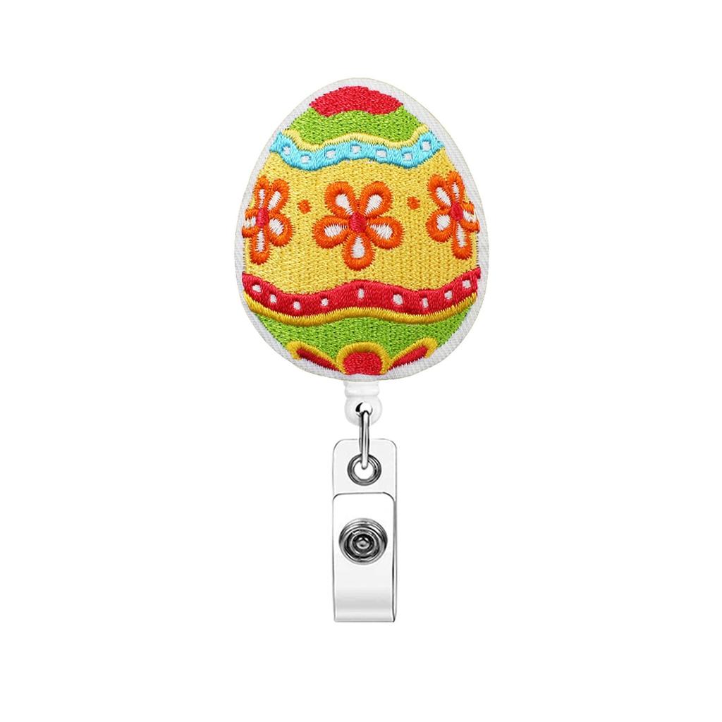 Cute Cartoon Easter Egg Retractable Badge Reel with Alligator Clip Pull Buckle ID Card Holder for Medical Staff Office Supplies