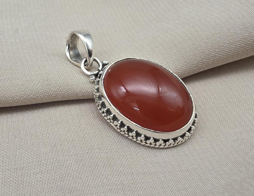 Carnelian Pendant: 925 Sterling Silver Orange Red Gemstone Healing Crystal Jewelry