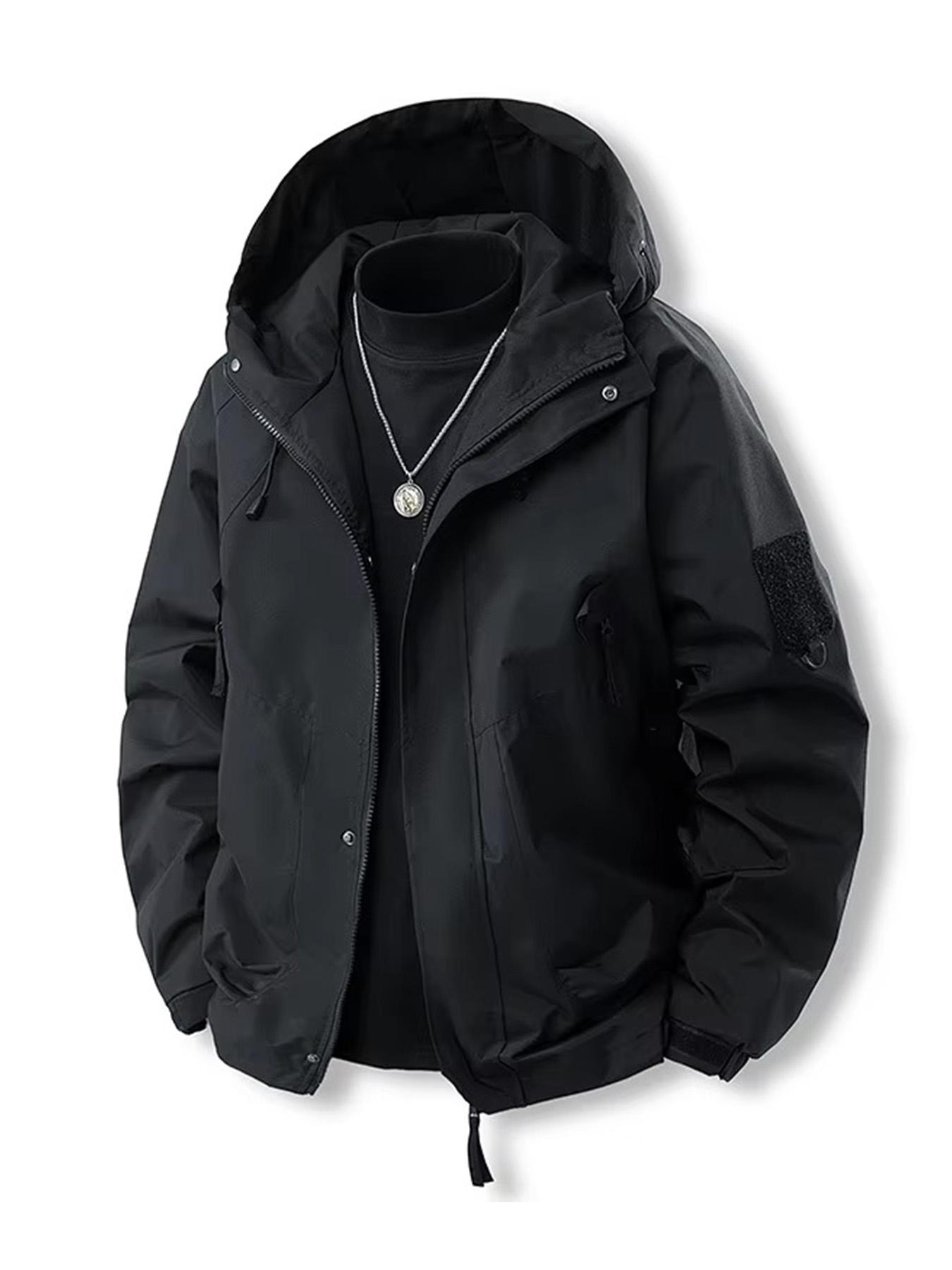 

Мужская куртка для улицы Весна Новая с капюшоном на молнии рукав реглан верхняя одежда однотонная для кемпинга рыбалки водонепроницаемая ветрозащитная куртка XXXL чёрный