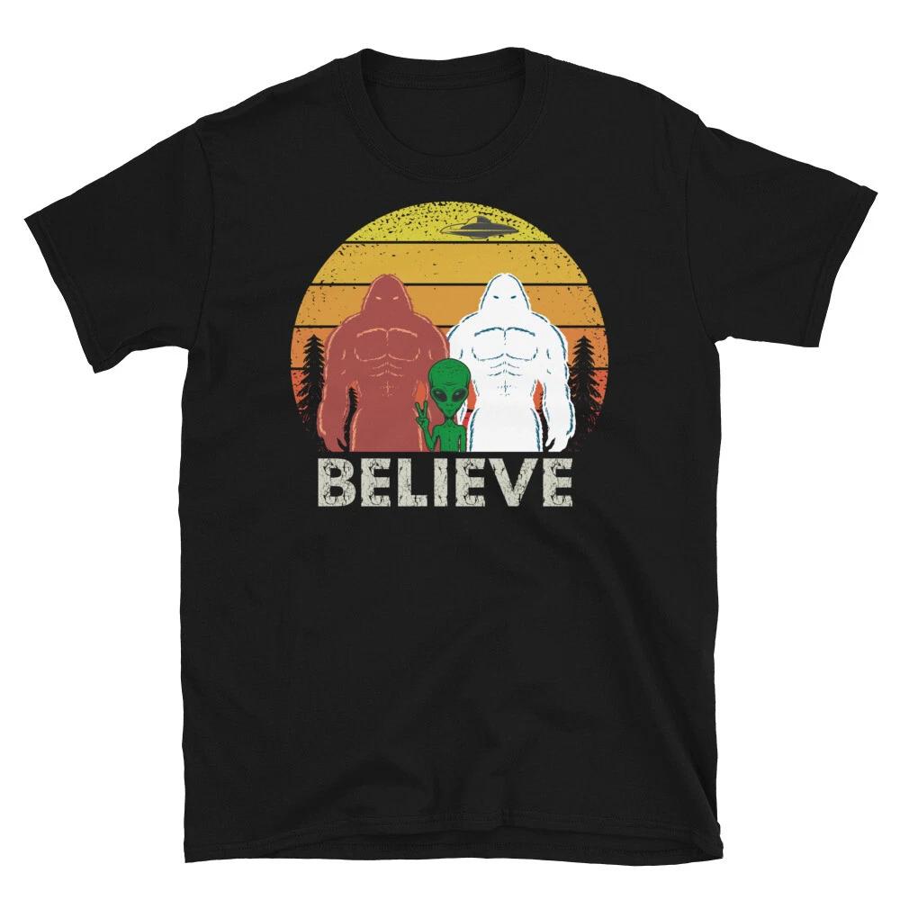 

Retro Believe Bigfoot Sasquatch Yeti Alien Hiking Camping Unisex Tee T-Shirt XL