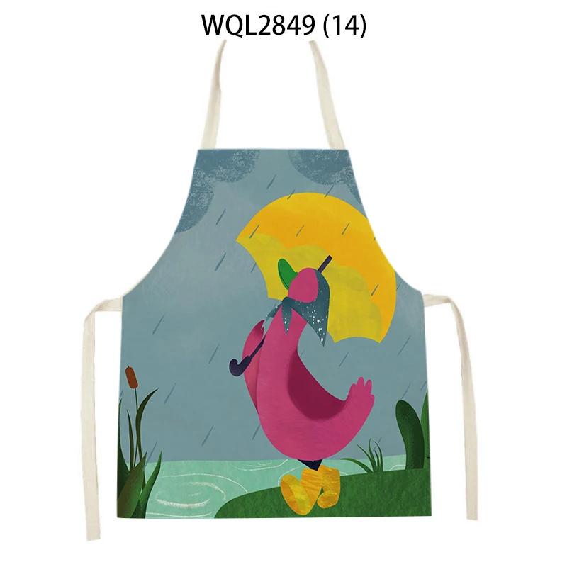 Cute Animal Style Kitchen Aprons Adult Kids Sleeveless Linen Cooking Aprons Cartoon Fox Giraffe Rabbit Pattern Baking Aprons