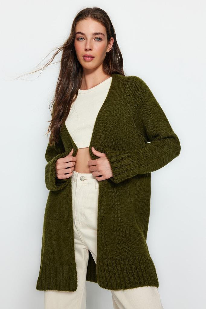 Women's Fashionable Stylish Cardigan Black Wide Fit Soft Textured Knitwear Cardigan