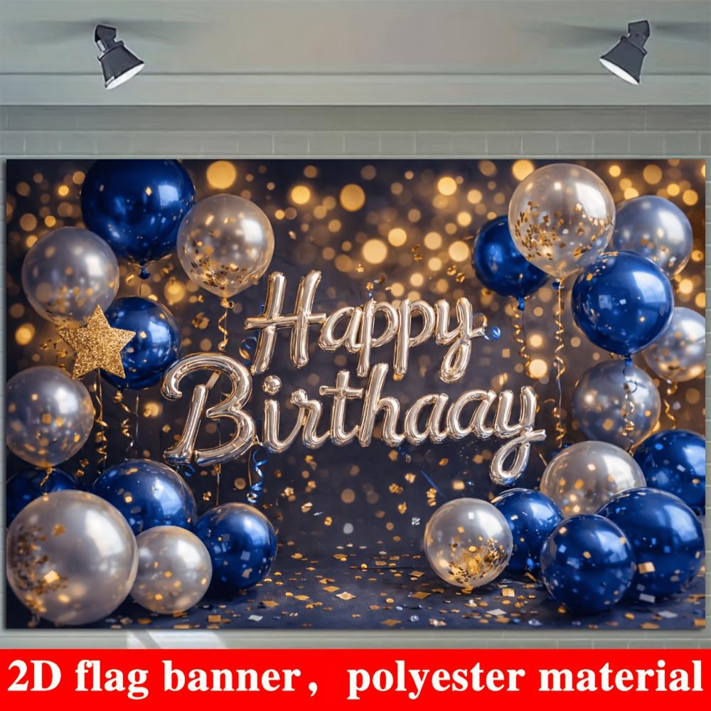 2D planar flag, 2D plane - 1 piece of 2D flag. Birthday party banner background, blue and silver balloon theme.DJH