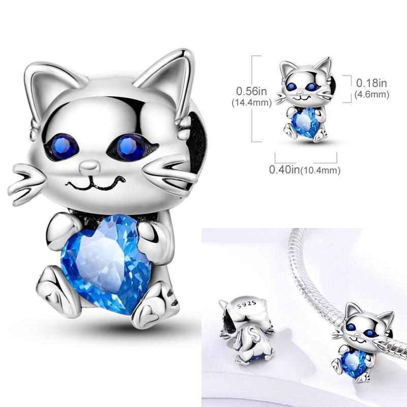 Copper Sapphire Charms Beads Blue Stone Dangle Cute Pet Hold Blue Heart Pendants Original Accessories Bracelets Jewelry Gift