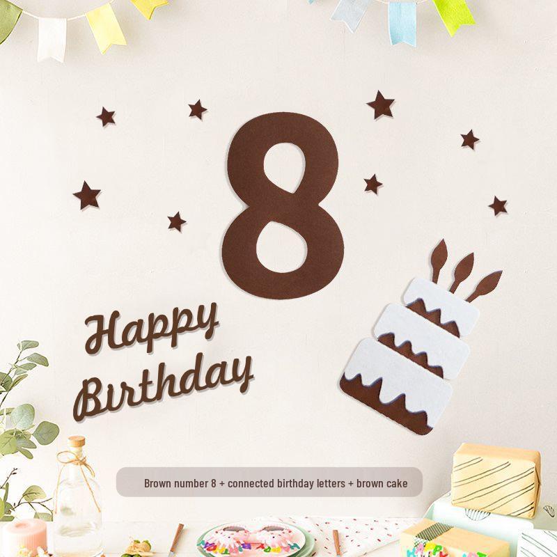 Minimalist Mori-Style Felt Happy Birthday Cake Wall Sticker for Baby's 1st Birthday Photo Props.