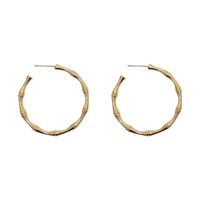 Circle Bamboo Earrings Female Large Circle Light Luxury Niche Senior Sense Earrings Ear Buckle Tide Earrings Elegant Accessories Classic Jewelry