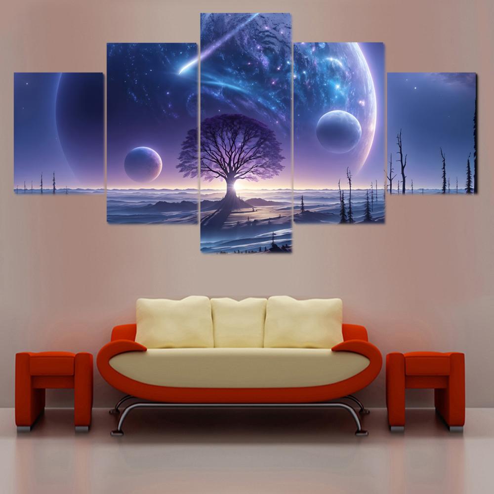 5 Pieces Canvas Wall Arts Space Alien planet Scenery Wallpaper Home Decor Picture Printing HD Interior Poster Painting Artwork