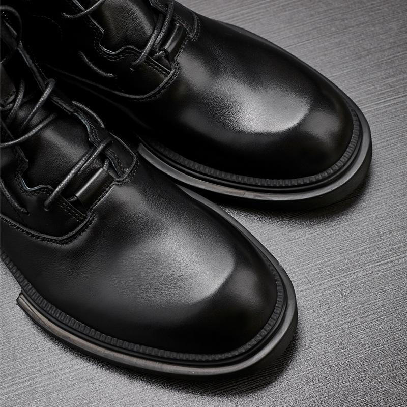Martin Boots Men'S Winter Velvet Leather British Style Tooling Boots Medium And High-Top Casual Thick-Soled Military Boots Locomotive Boots Men