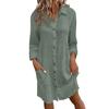 Women S Solid Cotton Linen Long Sleeve Mid Length Shirt Dress Casual