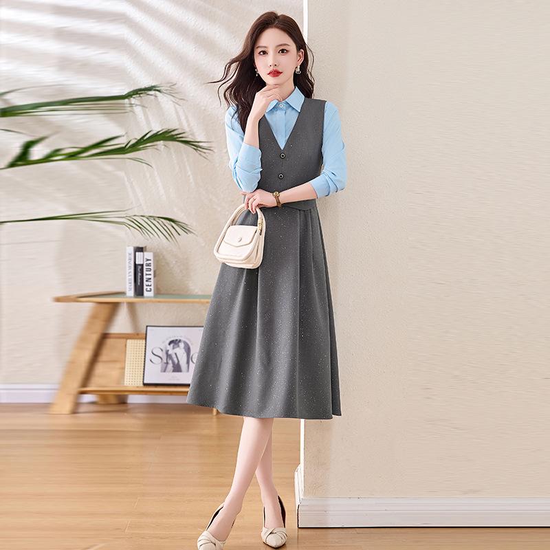 Set Rochie Damă cu Mânecă Lungă și Vestă Primăvara 2025 - NY2557