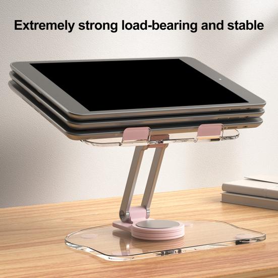 Soporte para Tablet de Acrílico Transparente Rotación de 360 Grados Altura Ajustable Soporte para Tablet Universal Plegable Soporte de Escritorio Accesorios para Tablet
