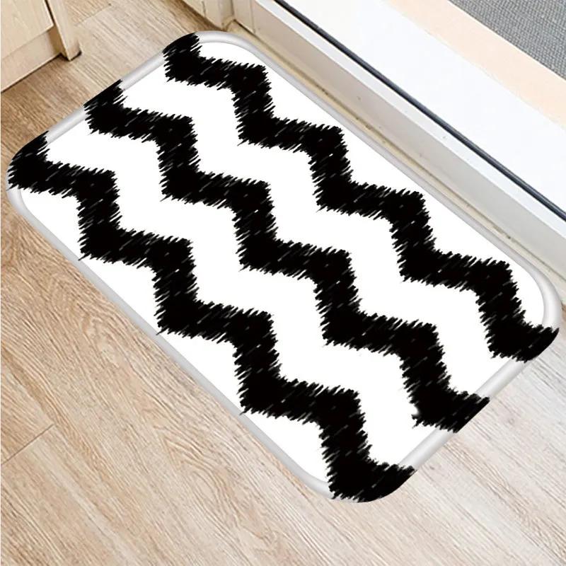 Anti-slip Bathroom Door Mat Oil-proof Kitchen Rug Bedroom Living Room Black and White Geometric Print