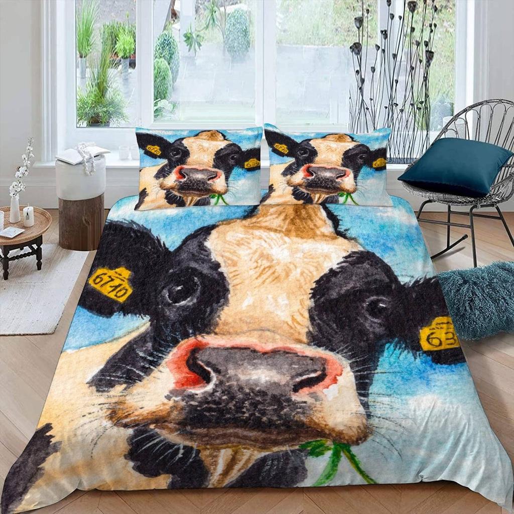Kuh Bettbezug Set Twin King Size Liebliches Bauernhaus Tier Bettwäsche Set Mikrofaser Bettdeckenbezug Für Teenager Erwachsene Zimmerdeko