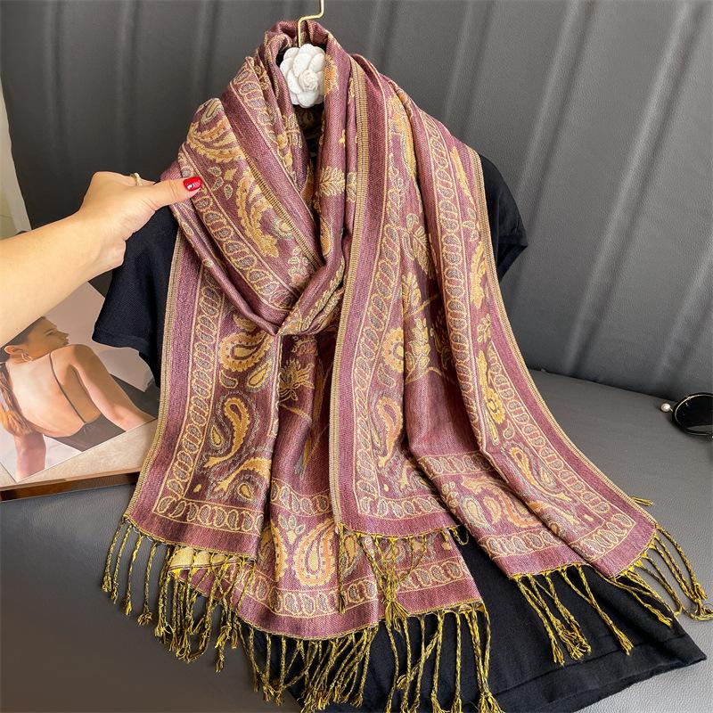 

Classic Imitation Cashmere Four-Season Versatile Jacquard Cashew Fringed Scarf Long Scarf 70*190