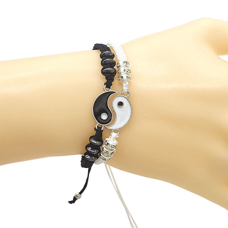 1Pcs Simple Tai Chi Bagua Black And White Yin And Yang Rope Braided Telescopic Adjustment Bracelet For Men And Women Coupl