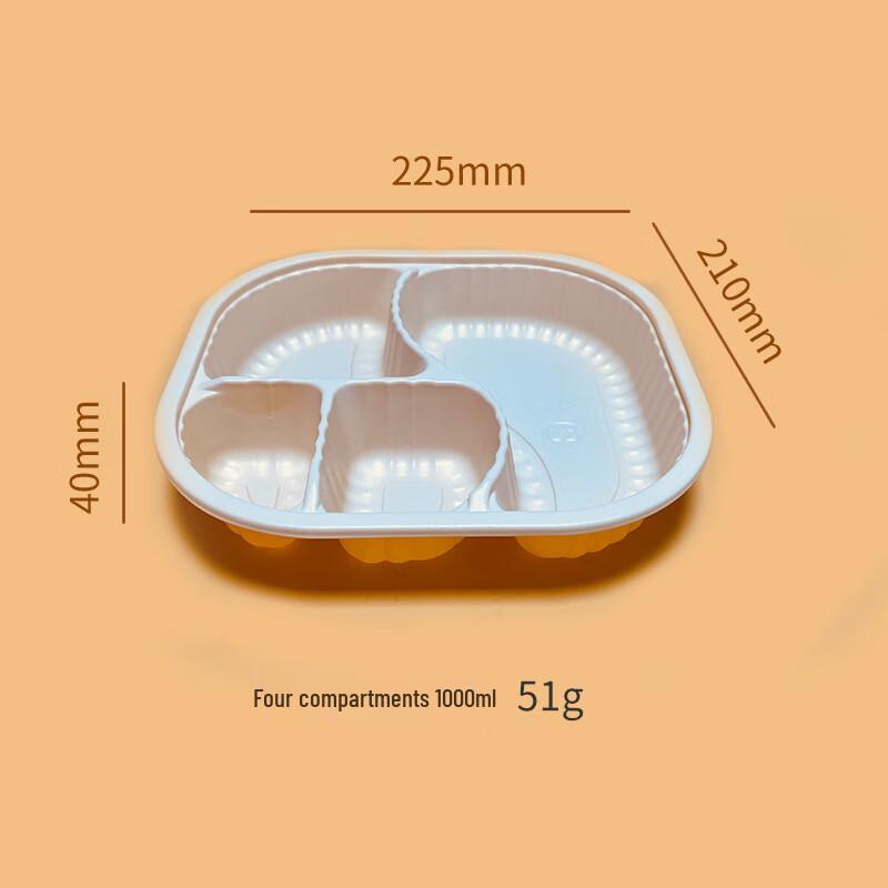 Disposable Rectangular 4-Compartment 1000ml Food Container