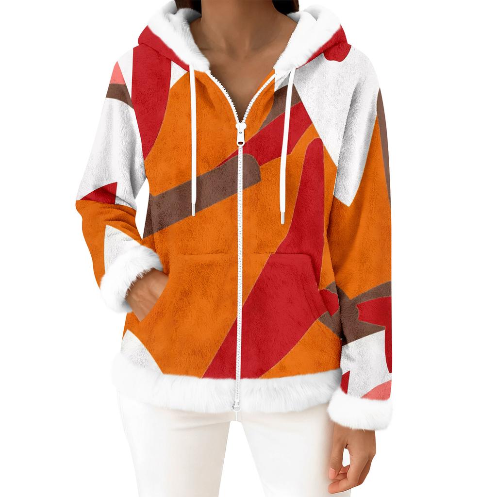 Women's Casual Fashion Long-Sleeved Zip-Up Fleece Hooded Cardigan