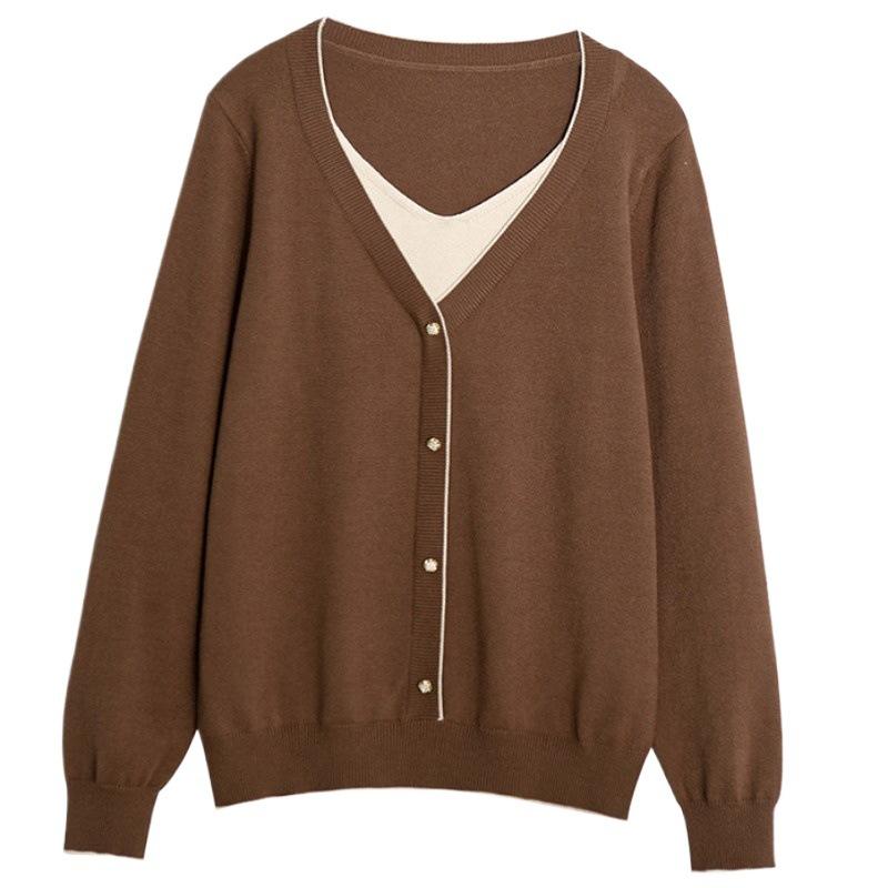 Autumn and Wintertime Women's Clothing New Arrival Large Size Fake Two V-neck Bottoming Shirt Top