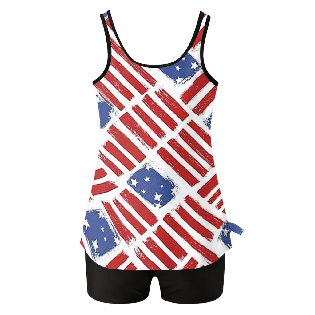 Women’s Sleeveless Tankini Top and Shorts Set Star Print Swimwear Two Piece Swimsuit Athletic Bathing Suit for Summer Beach Pool