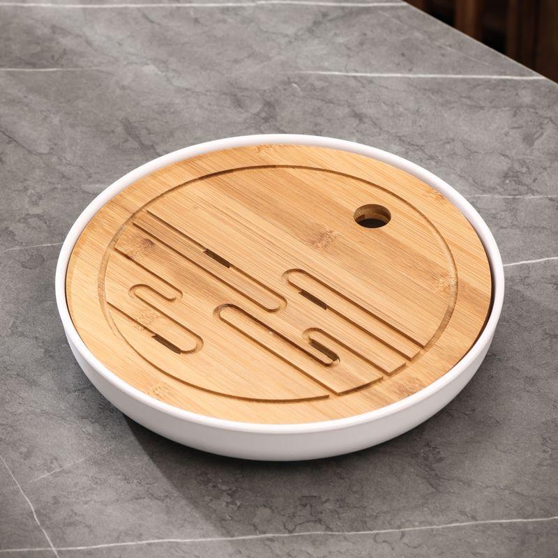 Modern Simple Round/Rectangular Bamboo Tea Tray Kung Fu Tea Set Desktop Large Capacity Water-Dentamine Draining Tea Tray Decor