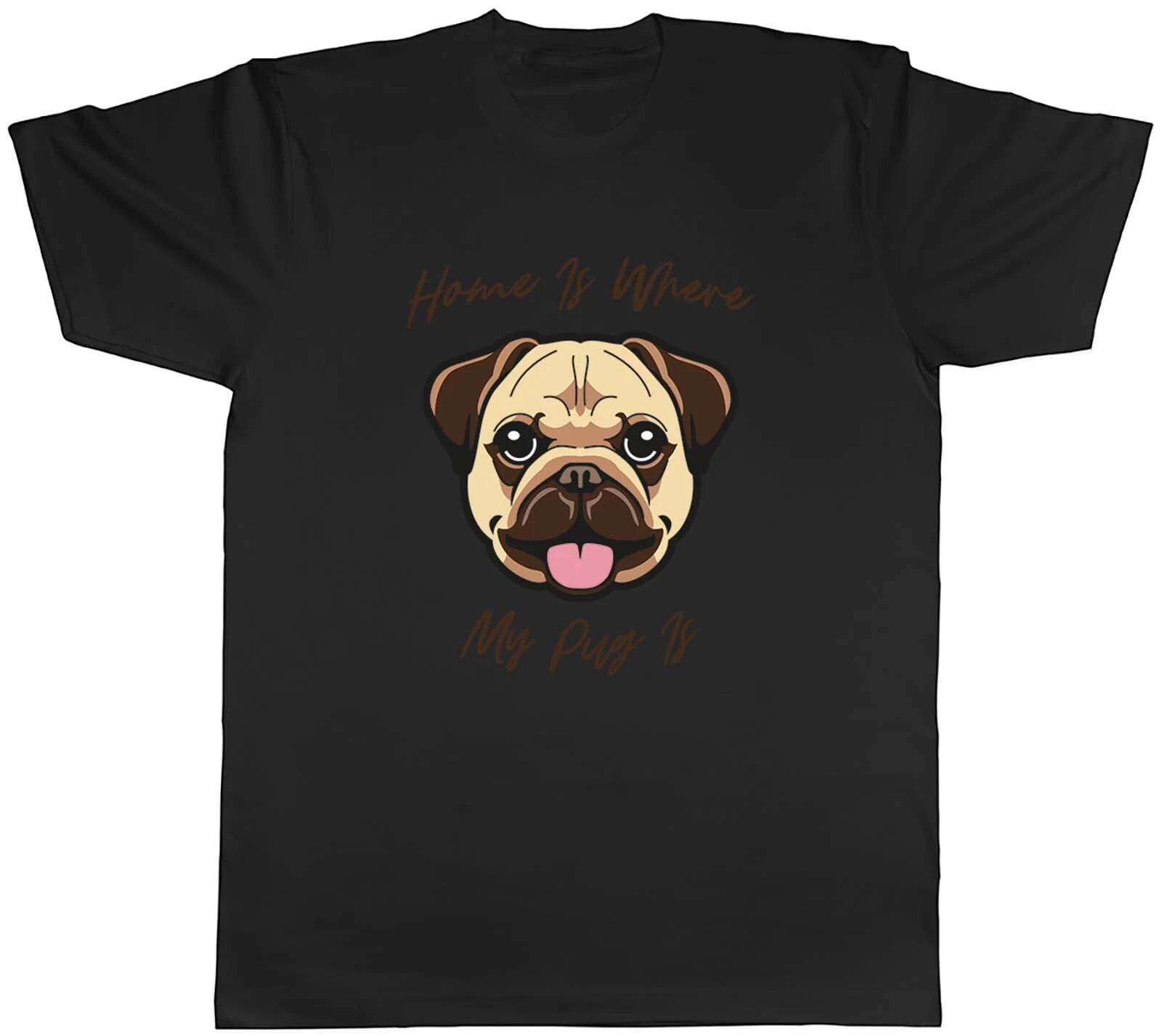 Dog Lover Mens T-Shirt Home is where my Pug is Tee Gift XXL