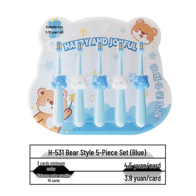 Teddy Bear Soft Bristle Toothbrush Set for Kids (3-10 Years) - 5-Pack, Daily Oral Care, In Stock