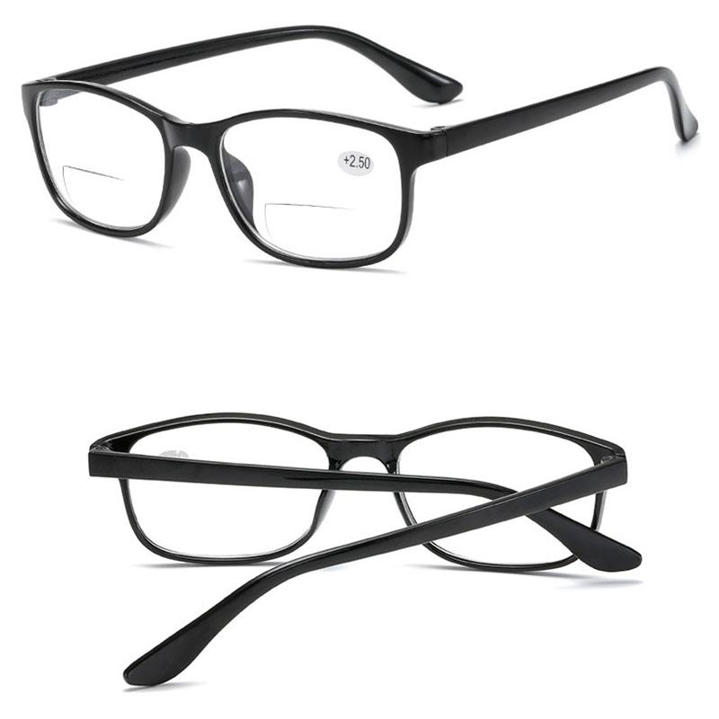 Unisex Fashionable Square Bifocal Reading Glasses Men Women Vintage Far Near Sighted Eyeglasses Black Frame Clear Lens Presbyopia Eyewear