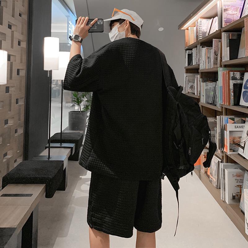 Men's Trendy Waffle Sports Suit with Short-Sleeved T-Shirt for Summer