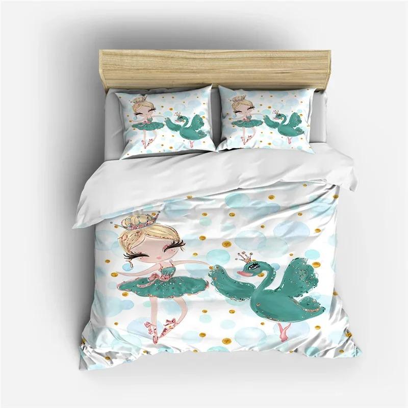 Conjunto de Capa de Edredom de Desenho Animado Bailarina Dançando Estilo Princesa Conjunto de Cama Solteiro Infantil Menina Nórdico Capa de Cama Solteiro Solteiro Plus Queen King