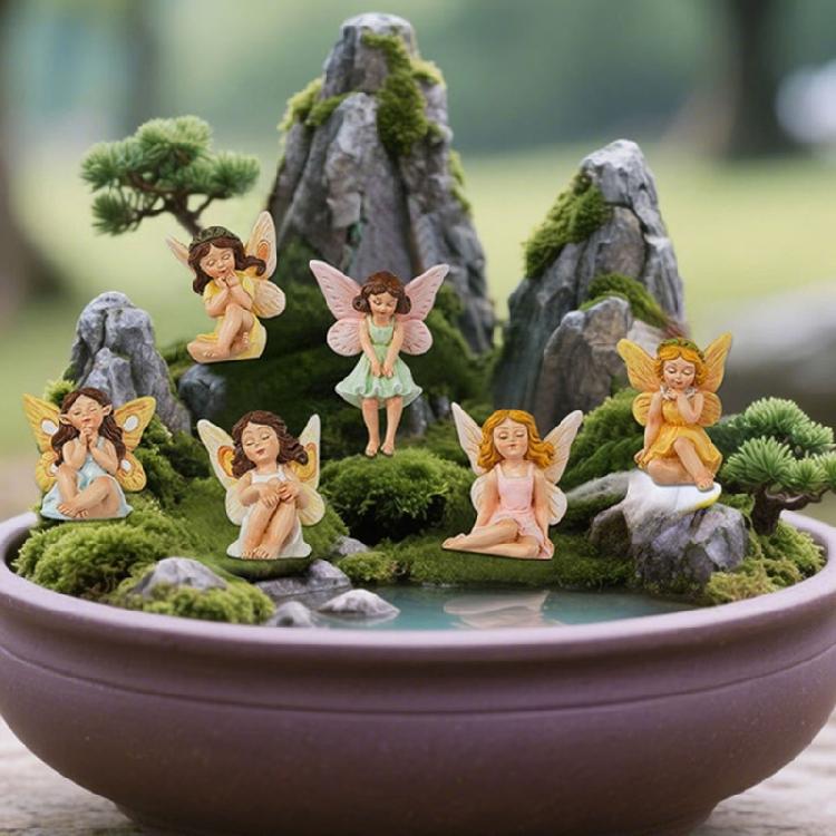 6Pcs Artistic Fairies Figurines For Outdoor Use Durability Resins Garden Sculpture Miniature Landscape Decorations