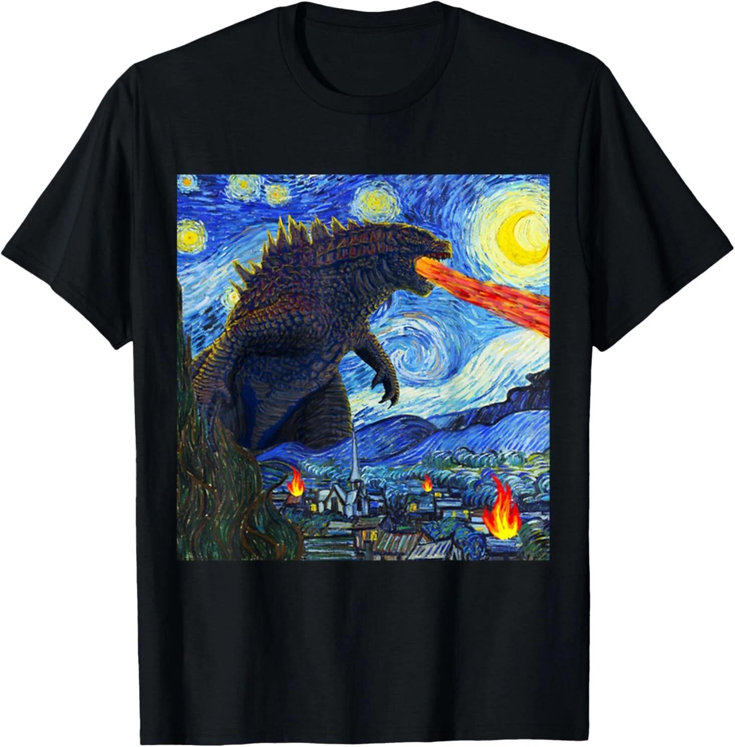 Vintage Japanese Monster Kaiju In Van Gogh Starry Night T-Shirt S