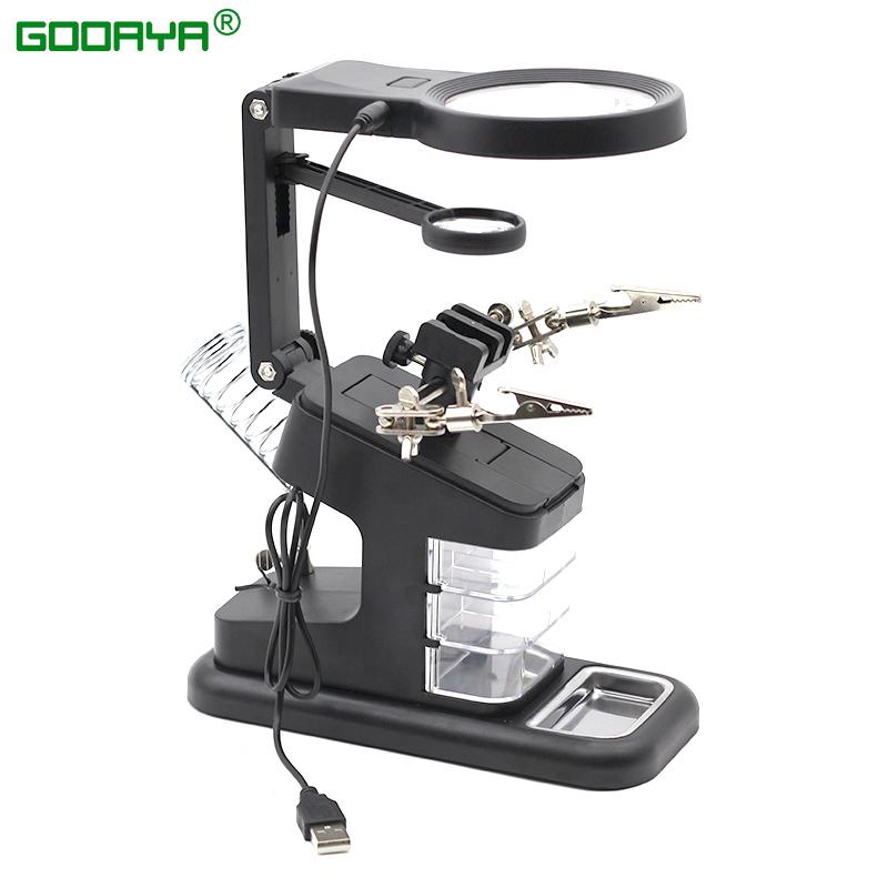 Welding Magnifying Glass LED Light Auxiliary Clip loupe Magnifier 3 In1 Hand Soldering Solder Iron Stand Holder Station