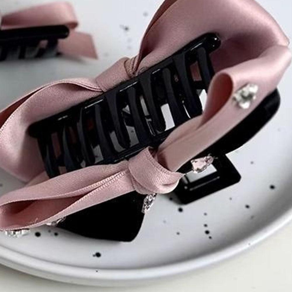 Love Water Diamond Bow Shark Clip Black Powder Contrasting Design Hair Grab Niche Sweet Style Daily Styling Tie Hair Accessory