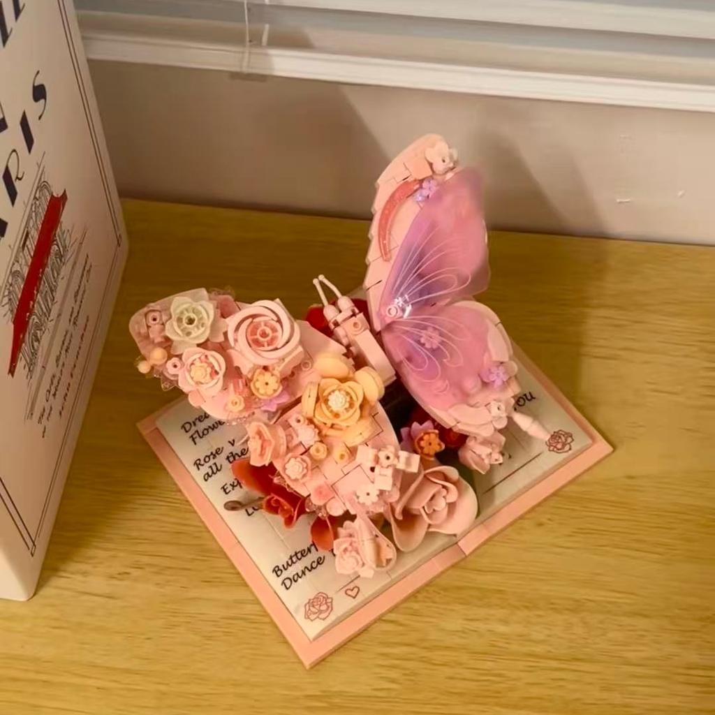 Schmetterlingsblumen-Buchförmige Bausteine, Heimdekoration, Tischdekorationen, Ideales Geschenk Für Frauen - Perfektes Geschenk Zum Valentinstag, Geschenk Für Mutter