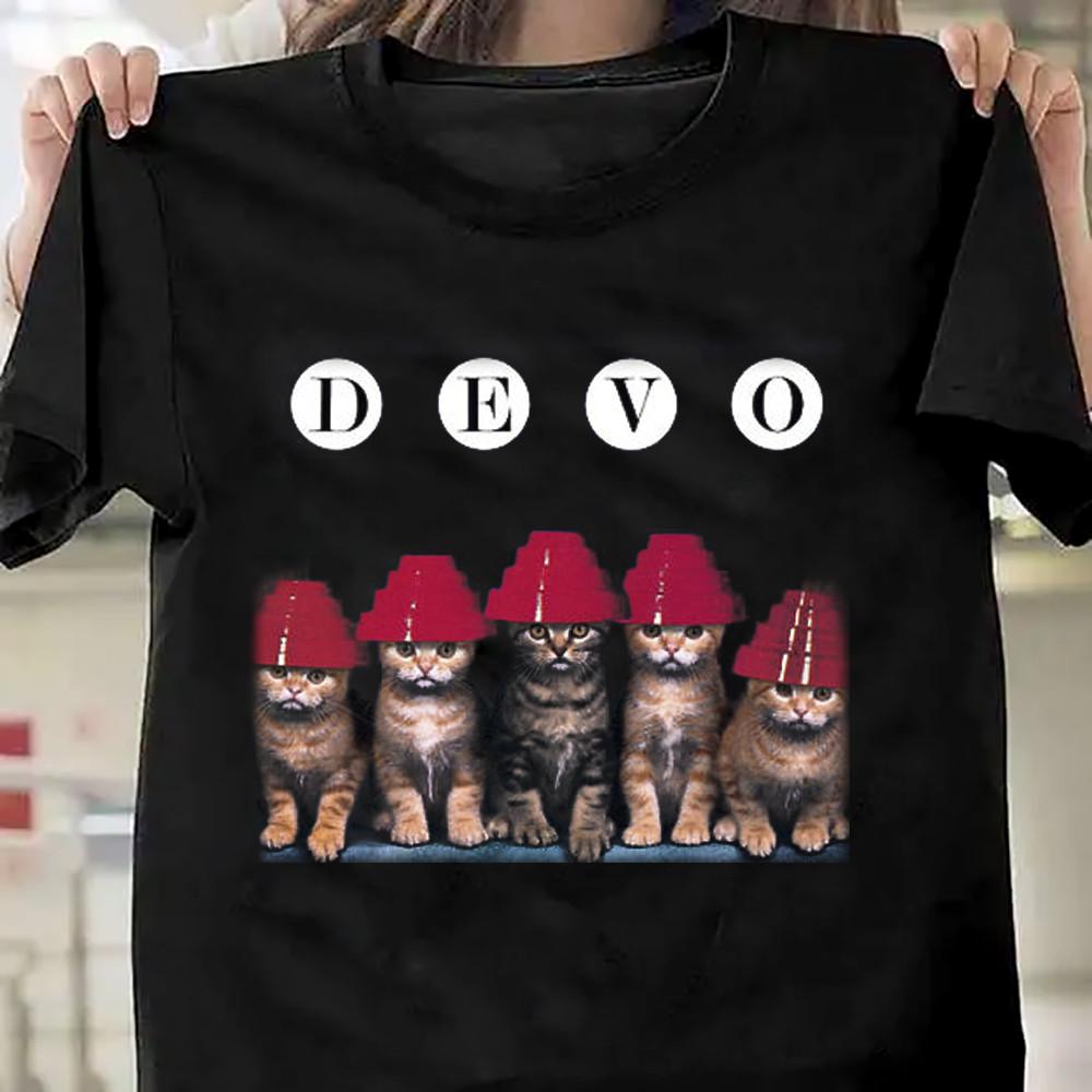 

Funny Cat DEVO Band Gift For Fan Black All Size Shirt Unisex T-Shirt S