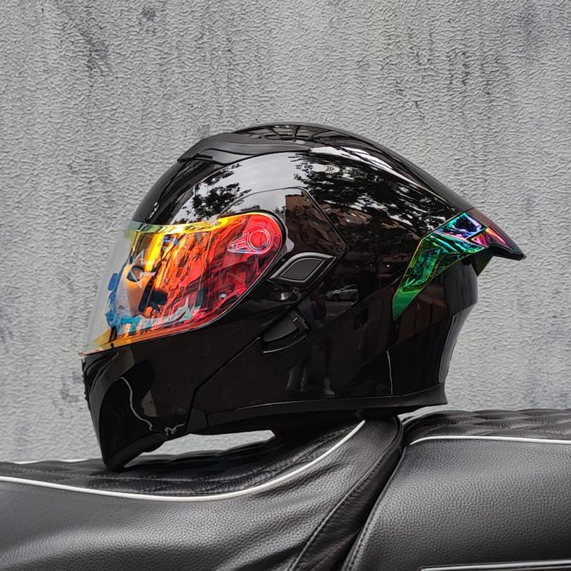 E5GOrz Flip-up Motorcycle Helmet for Men & Women – Full Face, All-Season with Bluetooth Slot, Big Tail Wing, 3C Certified