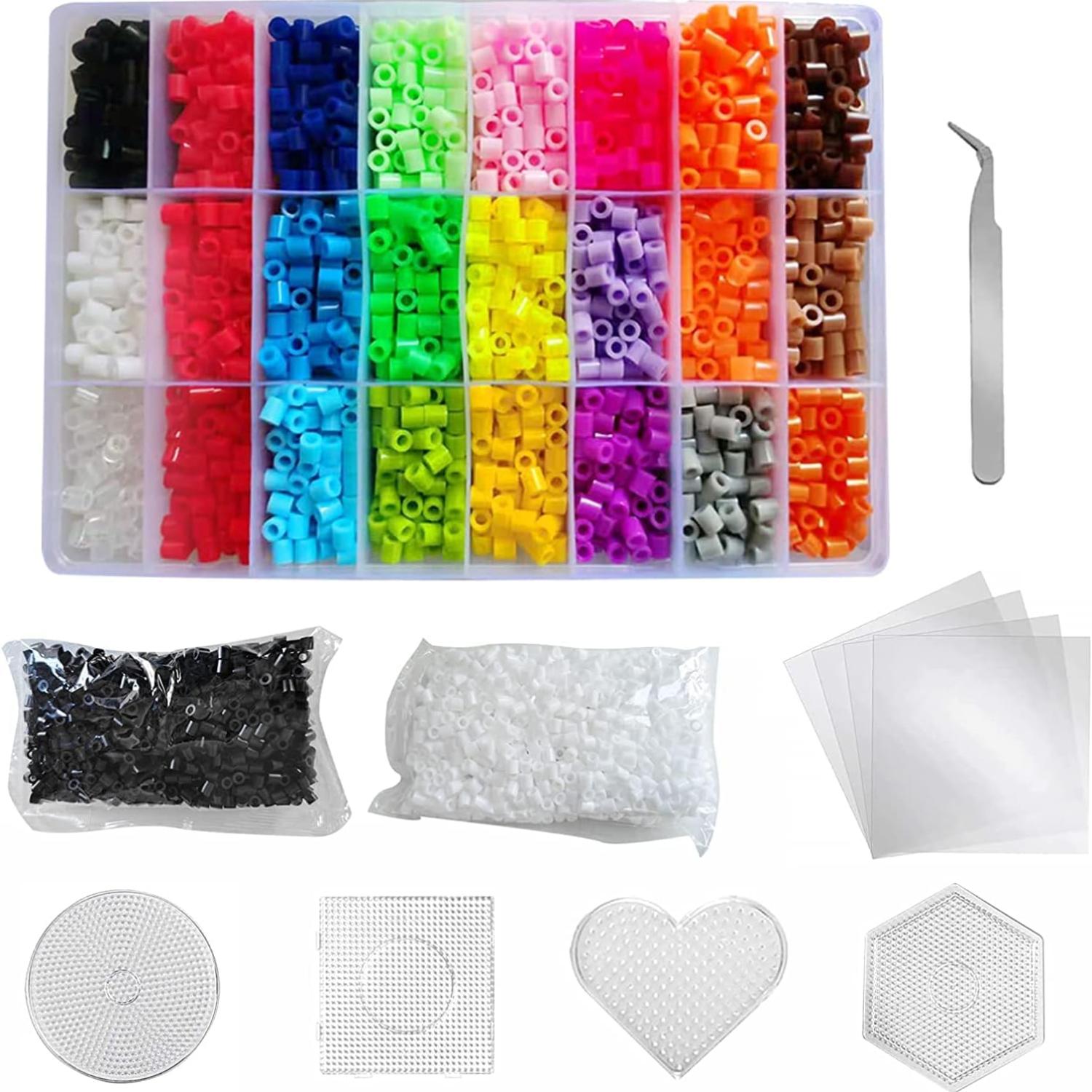

Hama Beads Kit, 24 Colors 7000 Pcs for Kids Ironing Beads Kit with 4 Pegboards 4 Ironing Paper Keychains Accessories DIY Toy белый