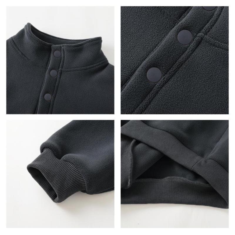 Kinder Österreichischer Samt Stehkragen Warmes Sweatshirt Plus Samtverdickung Großkinder Knopfleiste Einfarbiges Oberteil