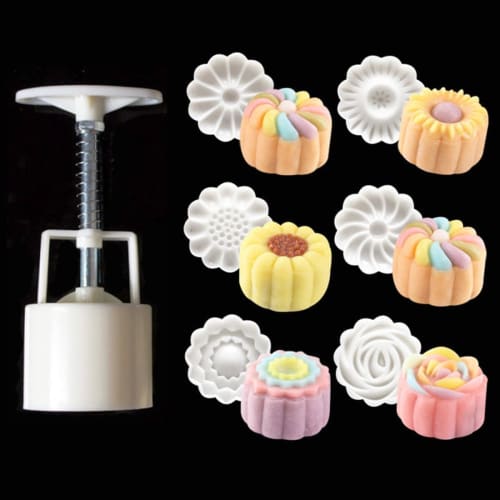 Mooncake Mold, Manual Pressure Mooncake Mold, ABS Resin, 50g Mid-Autumn Festival Mooncake, with Stamp, Cake Mold, Baking Mold, DIY Mooncake Mould (6 P