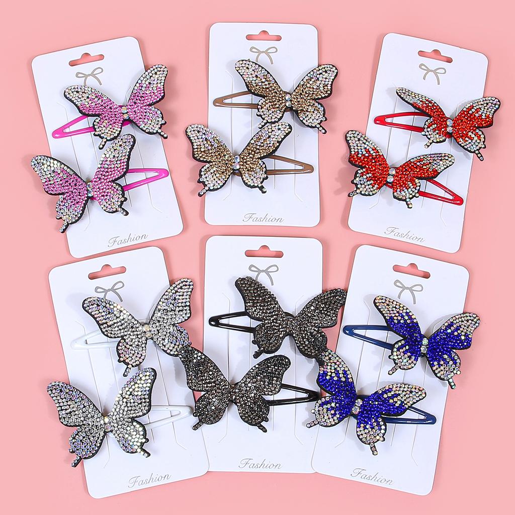 2pcs/set New Cute Princess Butterfly Hair Clips Girls Hairpins Crystal Butterfly Hair Clips Children Kids Hair Accessories