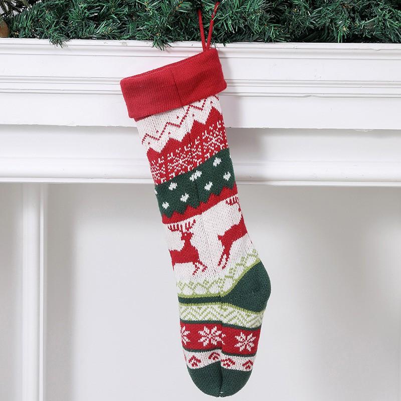Christmas Stocking Gift Bags Kids Holiday Decor Snowman Tree Reindeer Snowflake Knit Socks