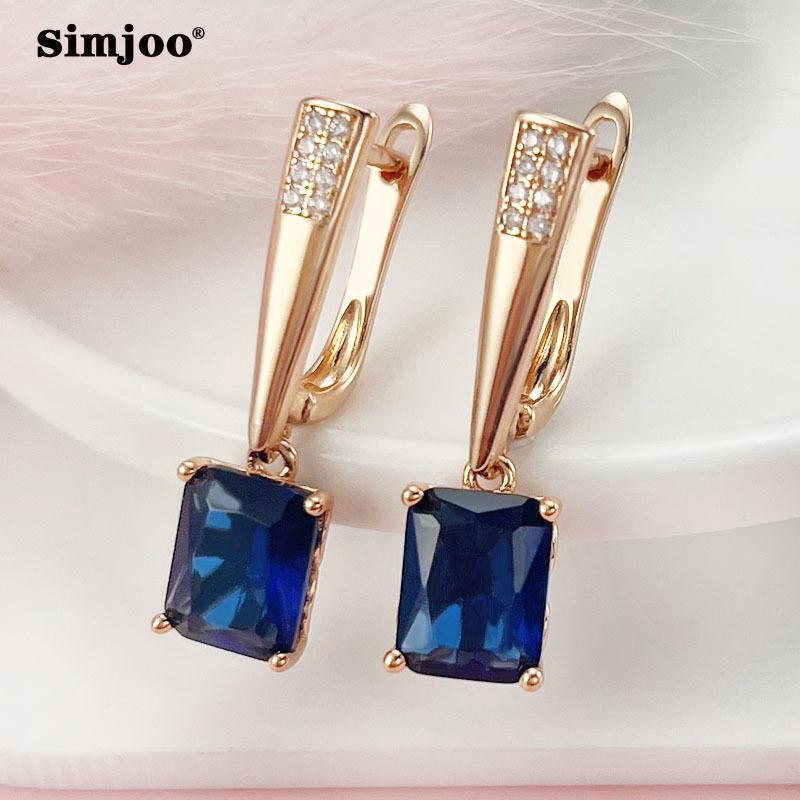 SIMJOO Stylish Wide-sided Blue Zircon Earrings with Diamond Stud Earrings