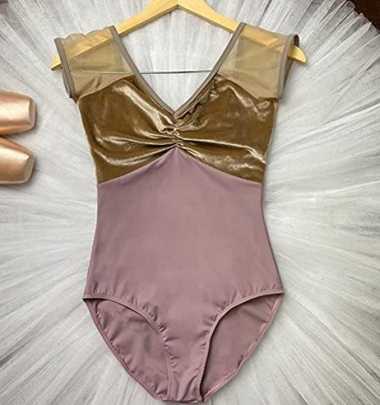 ProDance Velour and Mesh Ballet PLHA006MA Women's Half-Cup Leotard, (M, Mocha)
