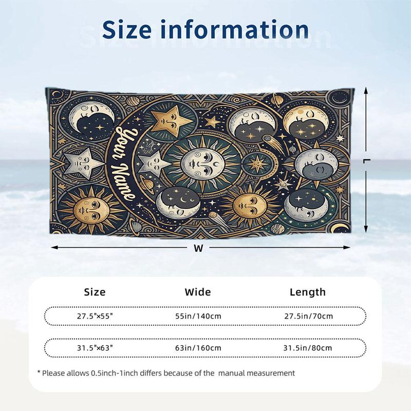 Celestial Artwork 1 Theme Quick Dry Beach Towel Custom Name Text Print Large Sand Resistant Towel Beach Vacation