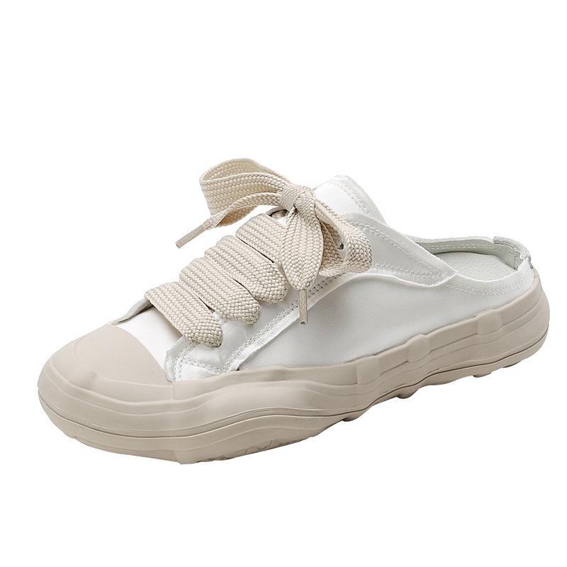Grape mother studiolee summer round head lace-up canvas shoes versatile dissolving semi-drag casual sports board shoes women